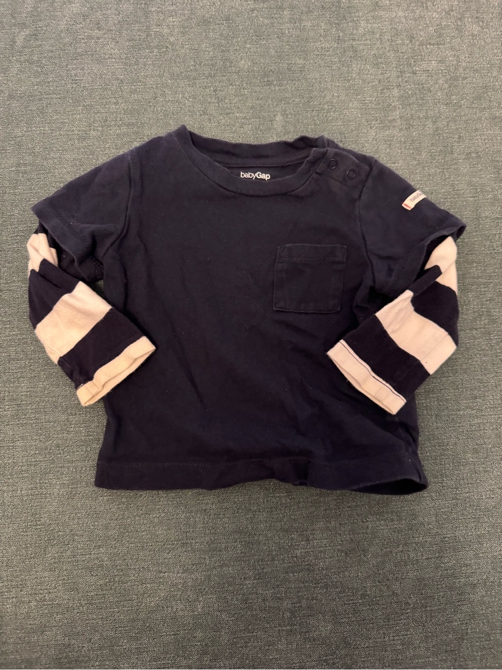 Baby GAP Navy Long-Sleeve Tee with Pink and Navy Striped Sleeves